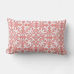 Moroccan tile - coral pink and white lumbar pillow