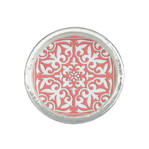 Moroccan tile - coral pink and white ring