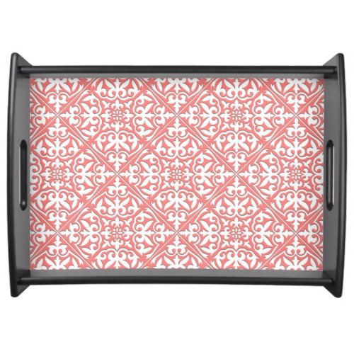 Moroccan tile _ coral pink and white serving tray