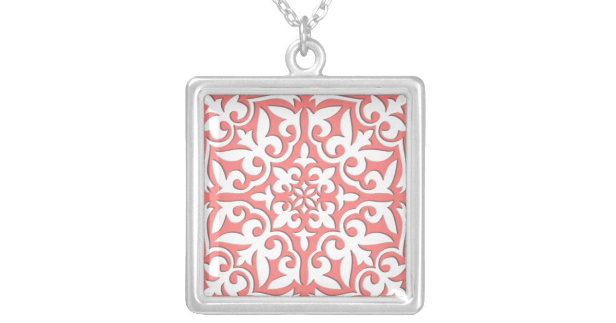 Monogrammed Pink Blue Moroccan Lattice Pattern Locket Necklace, Zazzle