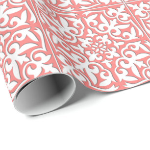 Moroccan tile - coral pink and white wrapping paper