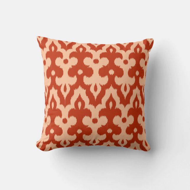 Moroccan Tile Damask Pattern, Mandarin Orange Throw Pillow (Front)