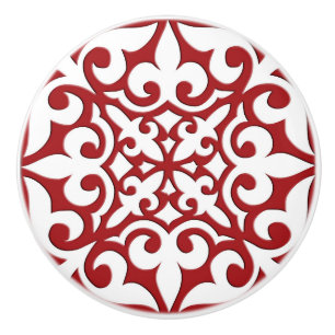 Moroccan tile - dark red and white ceramic knob