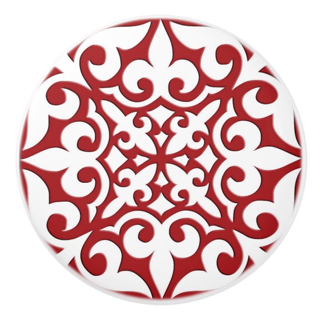Moroccan tile - dark red and white ceramic knob (Front)