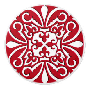 Moroccan tile - dark red and white ceramic knob