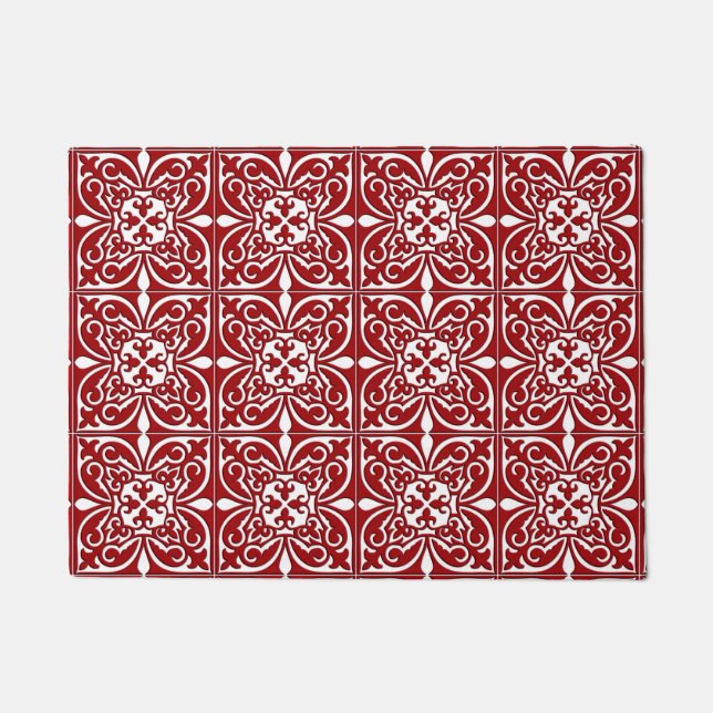 Moroccan tile - dark red and white doormat (Front)