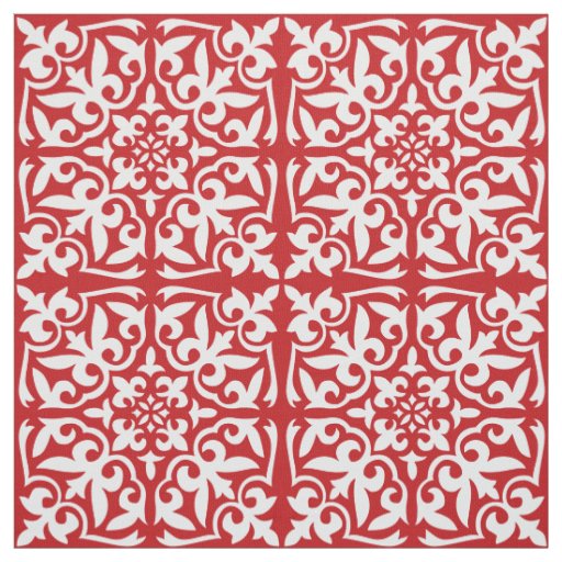 Moroccan tile - dark red and white fabric