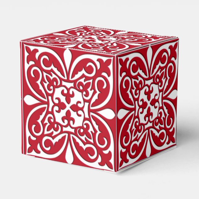 Moroccan tile - dark red and white favor boxes (Back Side)