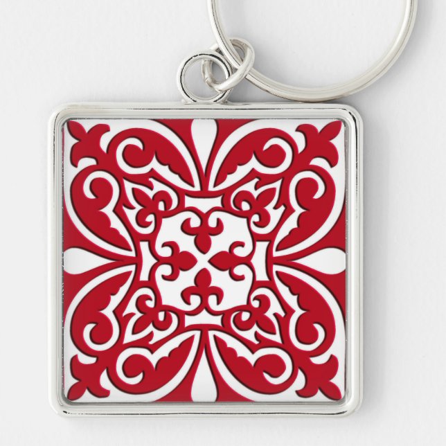 Moroccan tile - dark red and white keychain (Front)