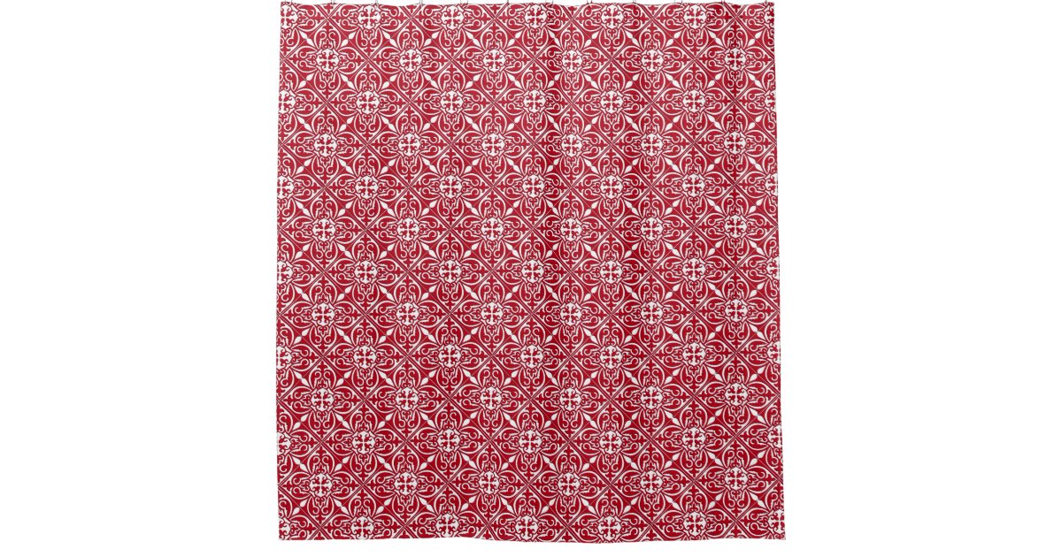 Moroccan tile - dark red and white shower curtain | Zazzle