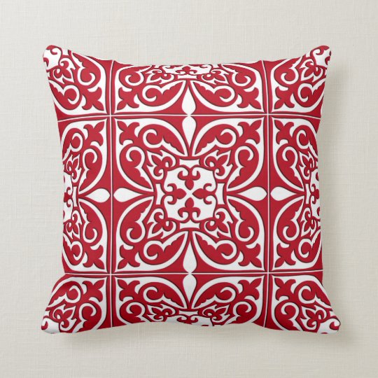 Moroccan tile - dark red and white throw pillow | Zazzle.com