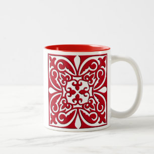 Moroccan tile - dark red and white Two-Tone coffee mug