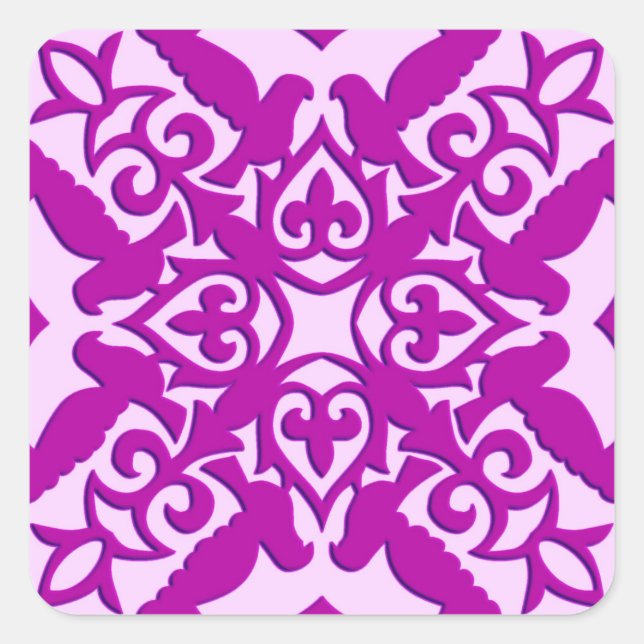 Moroccan tile - deep orchid and pink square sticker (Front)