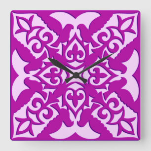 Moroccan tile - deep orchid and pink square wall clock