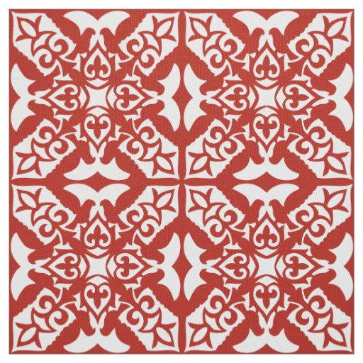 Moroccan tile - deep red and white fabric