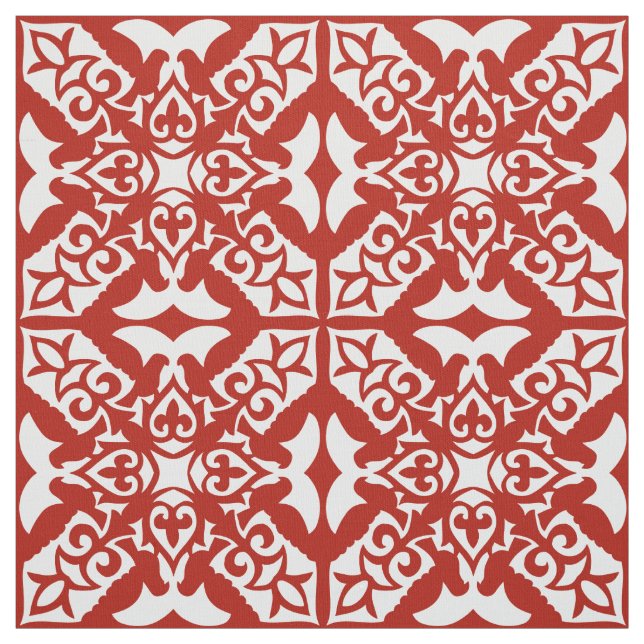 Moroccan tile - deep red and white fabric (Swatch)