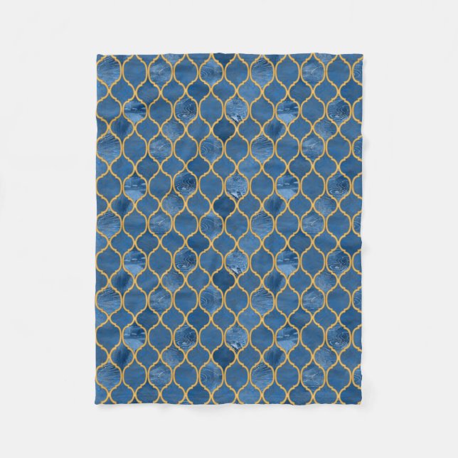 Moroccan Tile - Denim Fleece Blanket (Front)