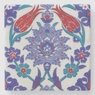 Moroccan Tile Elegant Floral Stone Coaster