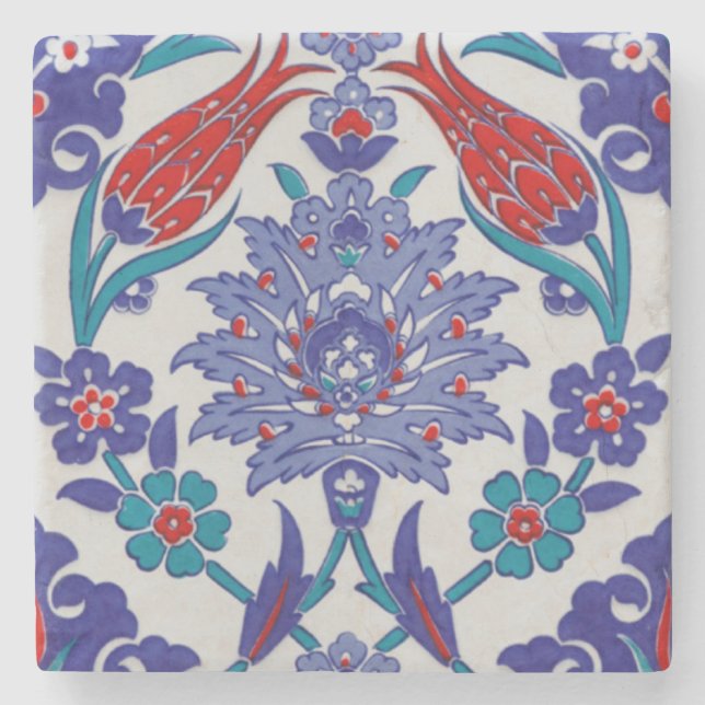 Moroccan Tile Elegant Floral Stone Coaster (Front)