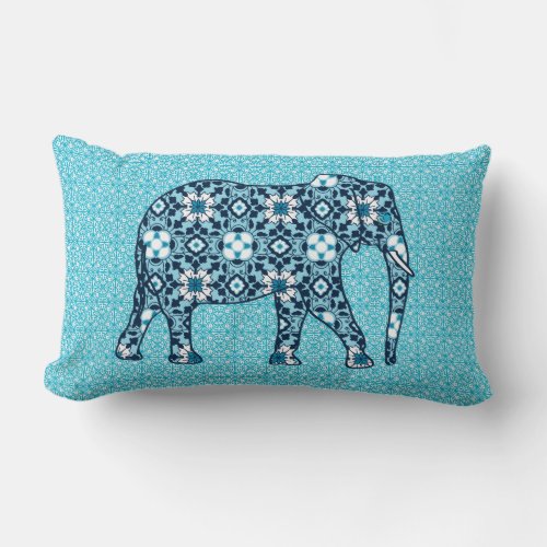 Moroccan Tile Elephant Cobalt Navy  Light Blue Lumbar Pillow