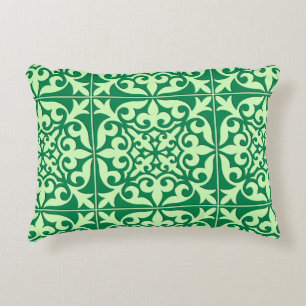 Moroccan tile - emerald and light green accent pillow