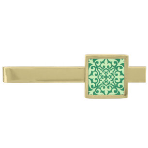 Moroccan tile - emerald and light green gold finish tie bar