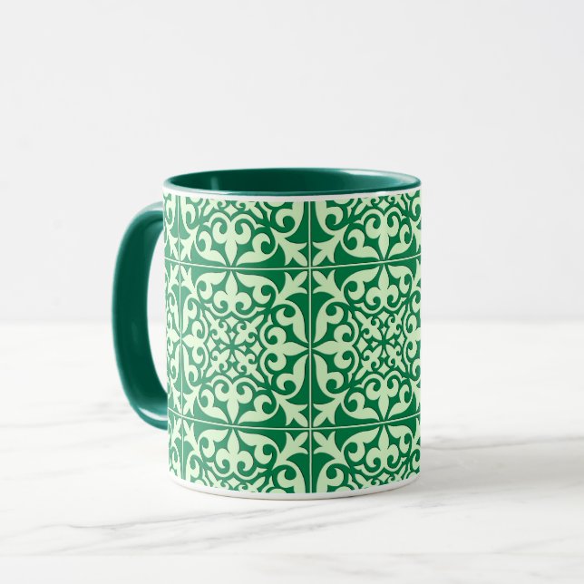 Moroccan tile - emerald and light green mug (Front Left)