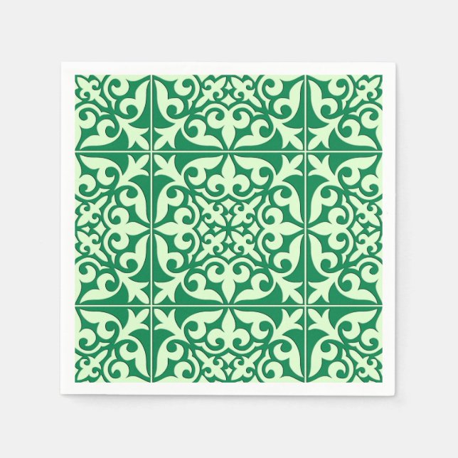 Moroccan tile - emerald and light green napkins (Front)