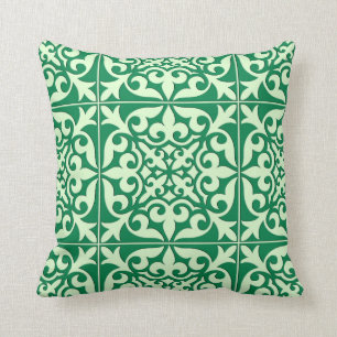 Moroccan tile - emerald and light green throw pillow