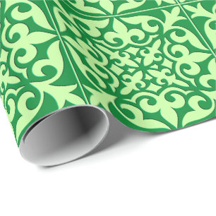 Moroccan tile - emerald and light green wrapping paper