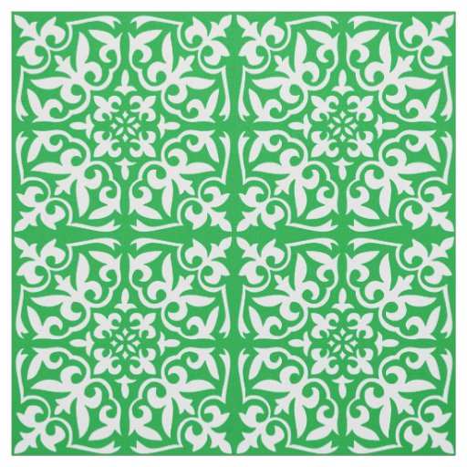 Moroccan tile - emerald green and white fabric