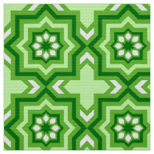 Moroccan Tile, Emerald, Lime Green and White Fabric