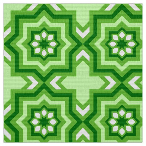 Moroccan Tile, Emerald, Lime Green and White Fabric