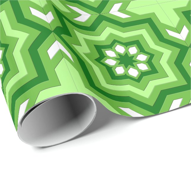 Moroccan Tile, Emerald, Lime Green and White Wrapping Paper (Roll Corner)