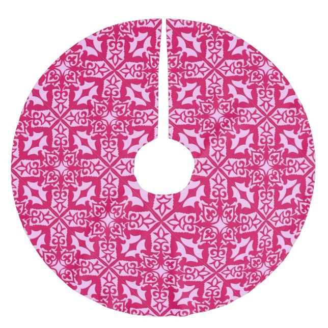 Moroccan tile - fuchsia and light pink brushed polyester tree skirt (Front)