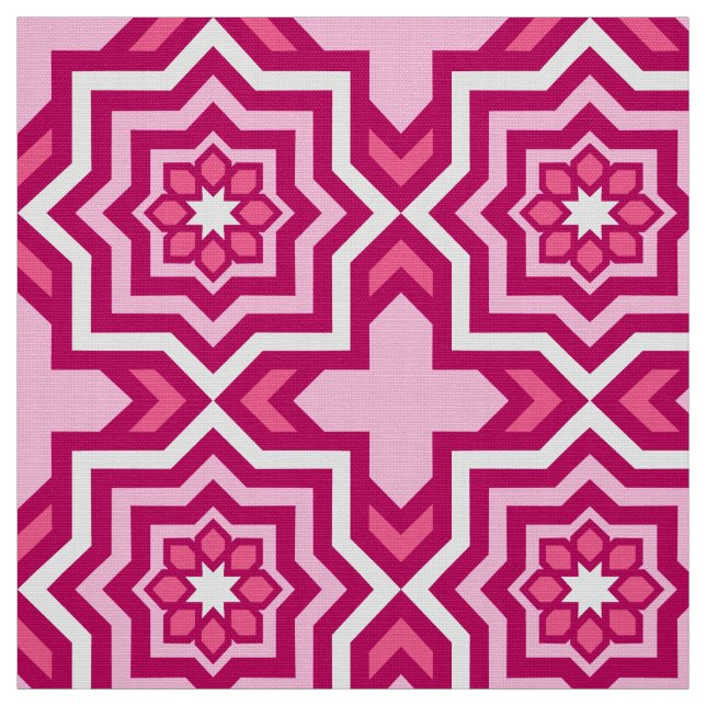 Moroccan Tile, Fuchsia, Pastel Pink and White Fabric (Swatch)