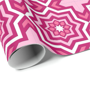 Moroccan Tile, Fuchsia, Pastel Pink and White Wrapping Paper