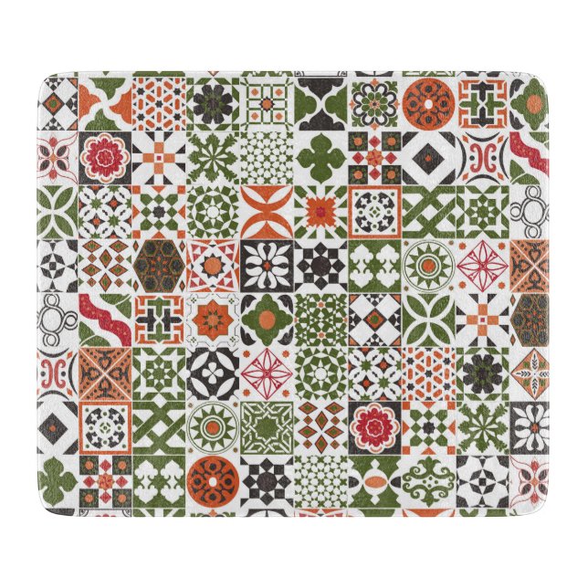 Moroccan tile - green,black,red cutting board (Front)