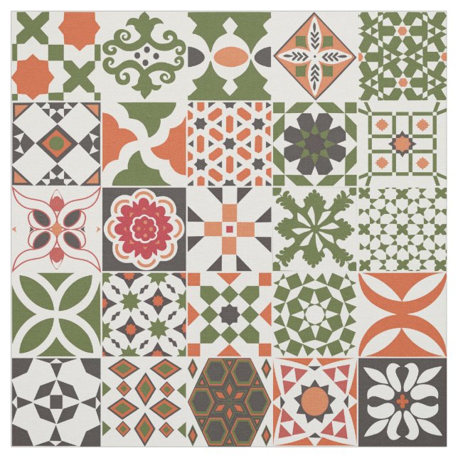 Moroccan tile - green,black,red fabric (Swatch)