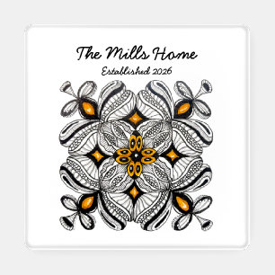 Moroccan Tile Hand-Drawn Doodle with Name & Date Coaster Set
