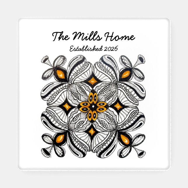 Moroccan Tile Hand-Drawn Doodle with Name & Date Coaster Set (Single)
