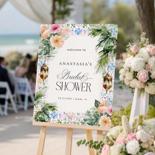 Moroccan Tile Hibiscus Bridal Shower Welcome Sign
