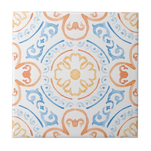 Moroccan tile in blue and orange