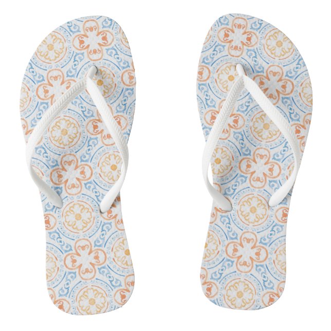 Moroccan tile in blue and orange flip flops (Footbed)