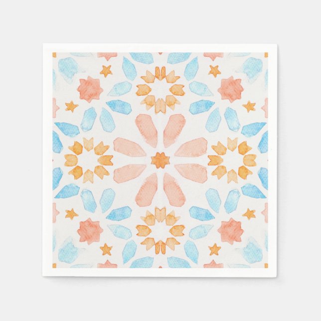 Moroccan tile in blue and orange napkins (Front)