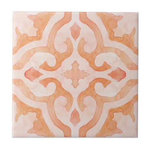 Moroccan tile in  orange watercolor