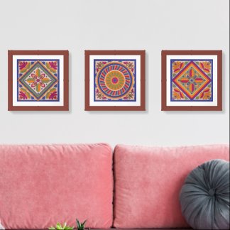 Moroccan Tile Inspired Wall Art Set of 3