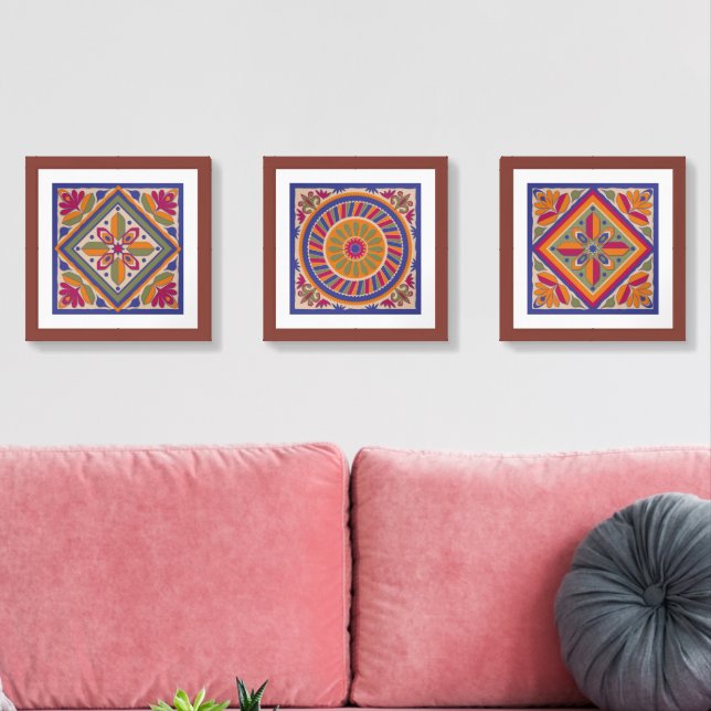 Moroccan Tile Inspired Wall Art Set of 3 (Livingroom)