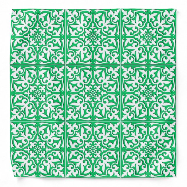 Moroccan tile - jade green and white bandana (Front)