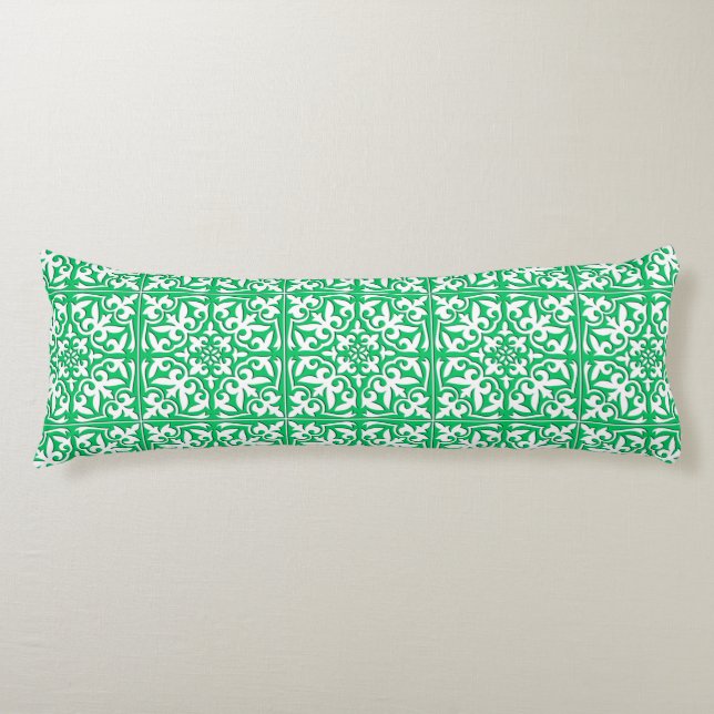 Moroccan tile - jade green and white body pillow (Front)